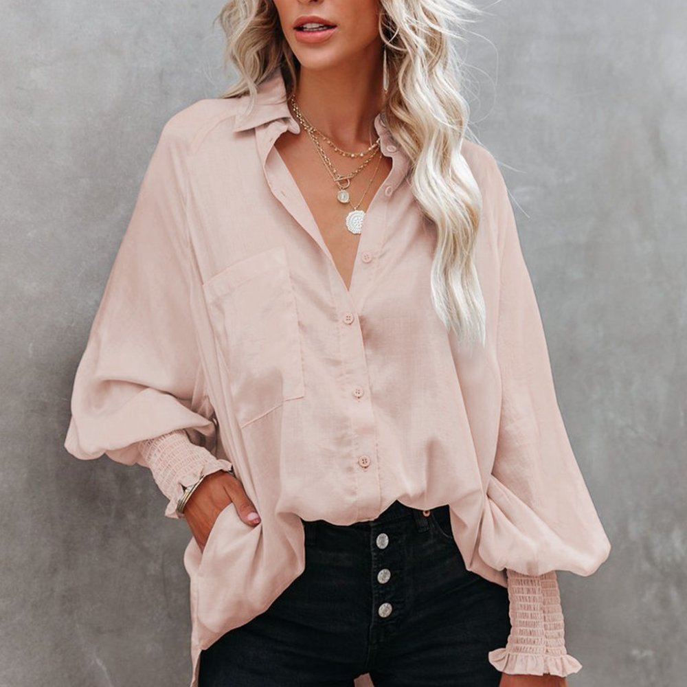 Pink Billowy Sleeves Pocketed Shirt